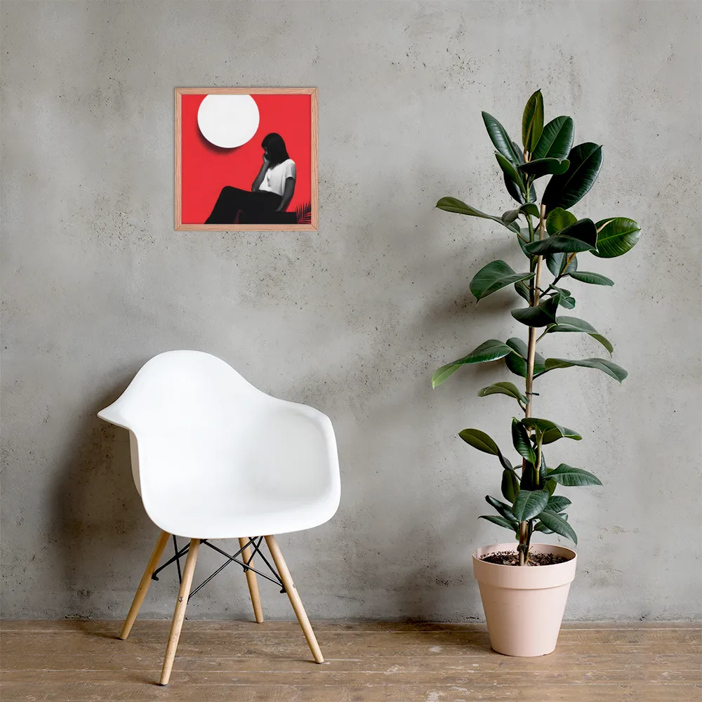 Contemplation in Red | Poster with Red oak Frame | 16″×16″