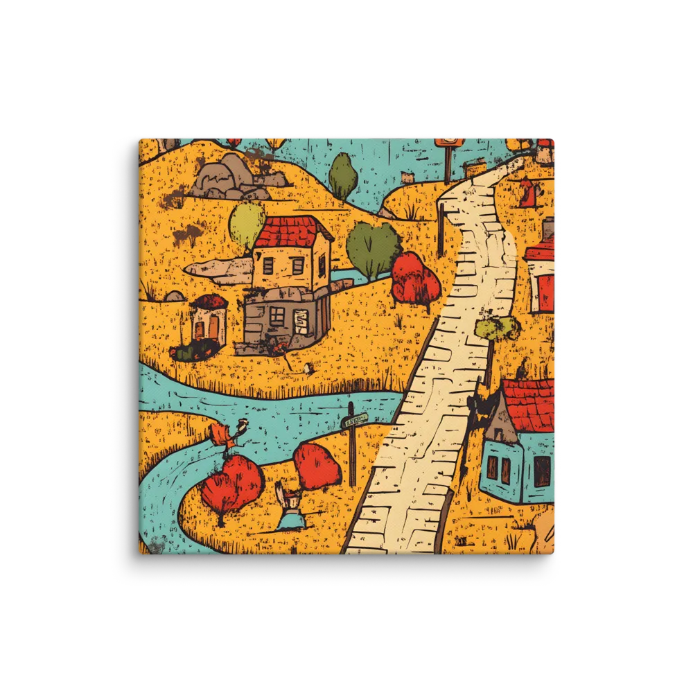 Whimsical Village Landscape | Canvas | 10″×10″