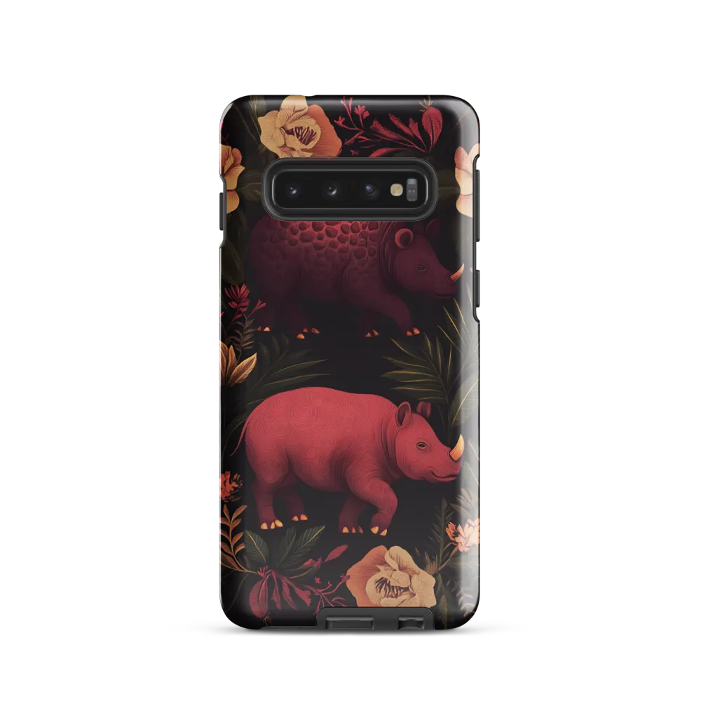Rhinos in Floral Embrace