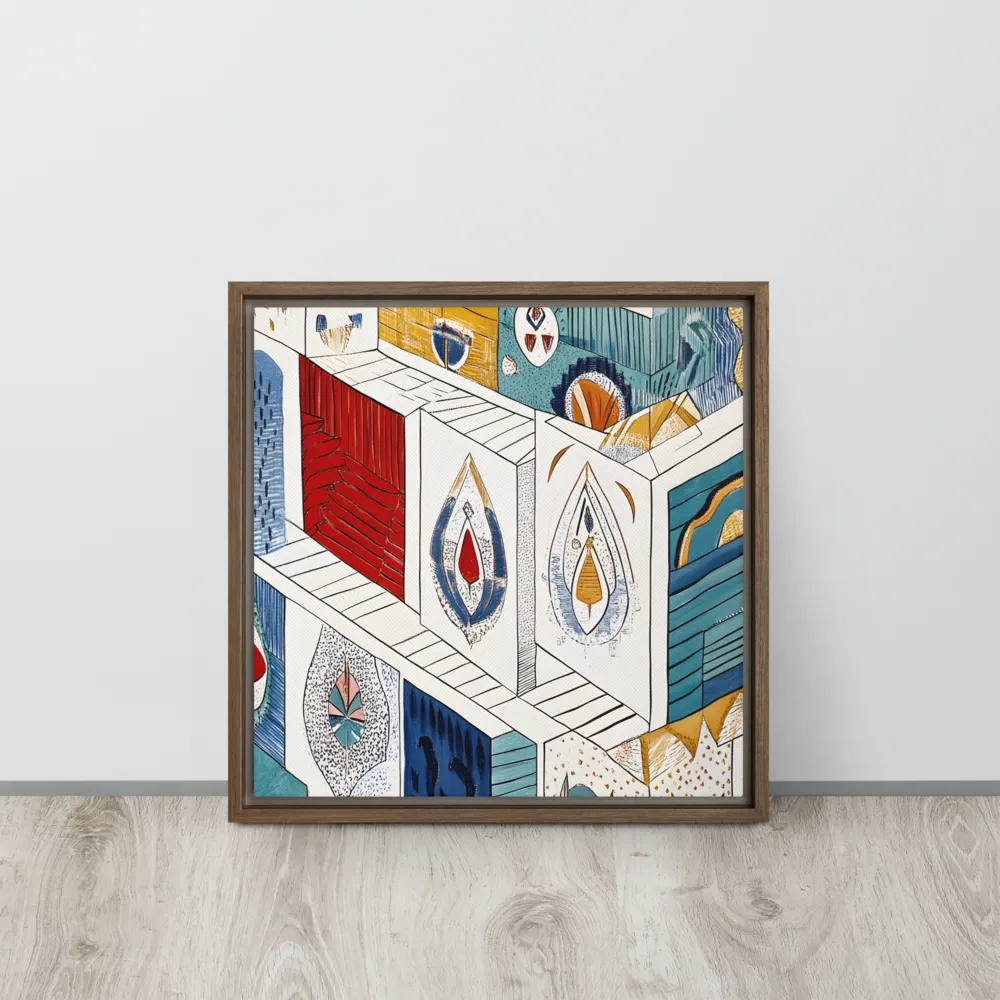 Symphony of Geometric Harmony | Canvas with Brown Frame | 16″×16″