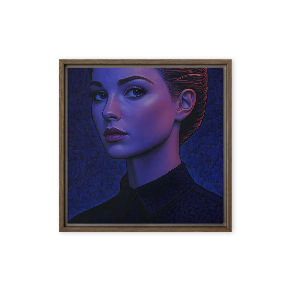 Ethereal Portrait in Blue and Red | Canvas with Brown Frame | 16″×16″