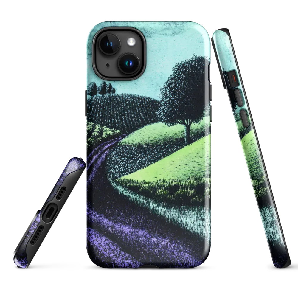 Winding Serenity: A Modern Landscape | Phone Case |  15 Plus | Tough Case | Glossy