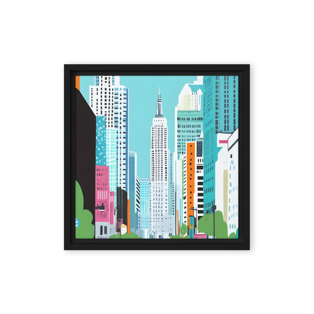 Urban Symphony: A Modern Cityscape | Canvas with Black Frame | 12″×12″