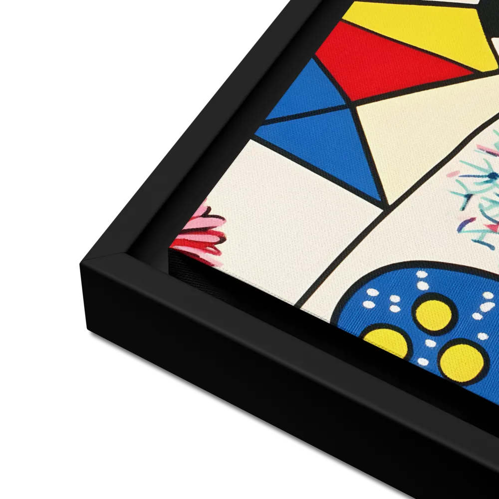 Joyful Geometry: A Playful Dance of Shapes and Colors | Canvas with Black Frame | 16″×16″