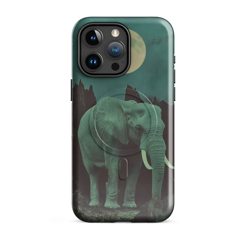 Ethereal Presence: Elephant Under a Full Moon | Phone Case |  15 Pro Max | MagSafe® Tough Case | Glossy