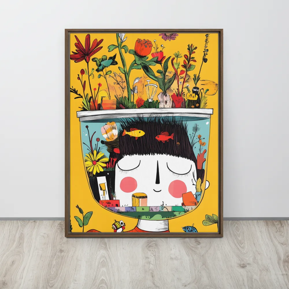 Whimsical Garden Head | Canvas with Brown Frame | 24″×32″