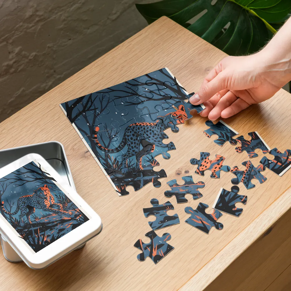 Midnight Cheetah 
 Jigsaw Puzzle in Tin Box