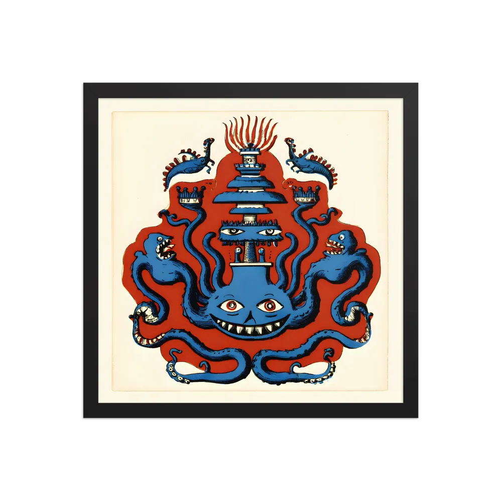 Grinning Octopus Totem 
 Poster with Black Frame | 16″x 16″