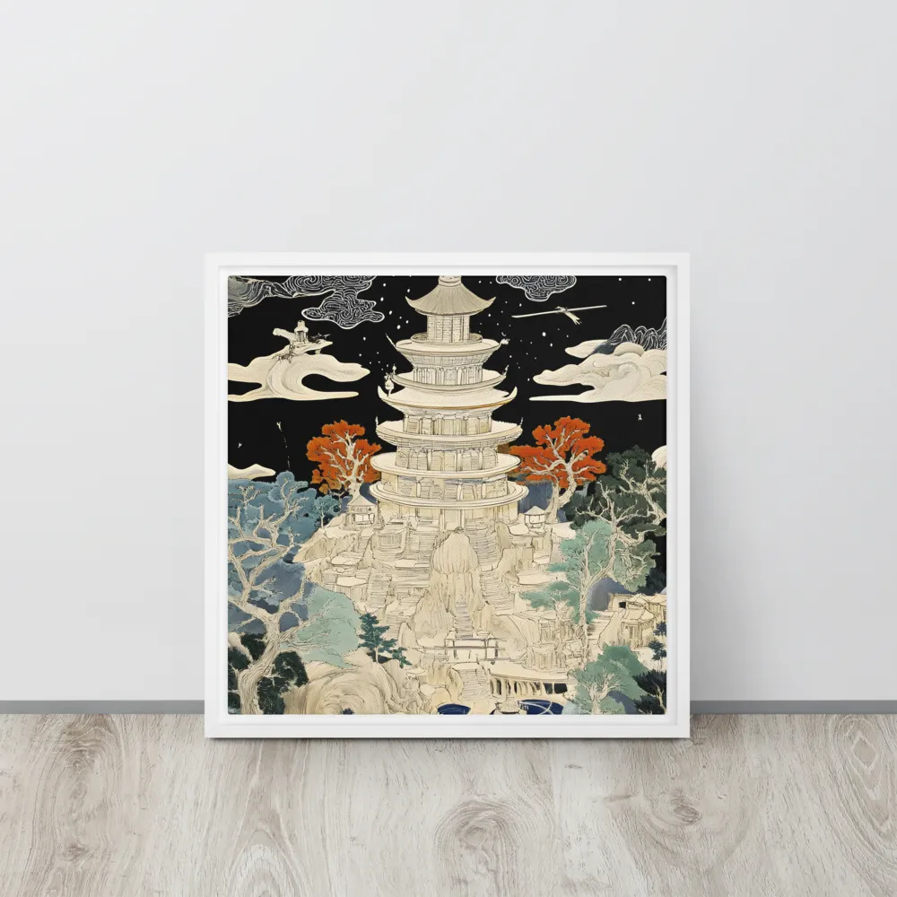 Whispers of the Pagoda | Canvas with White Frame | 16″×16″