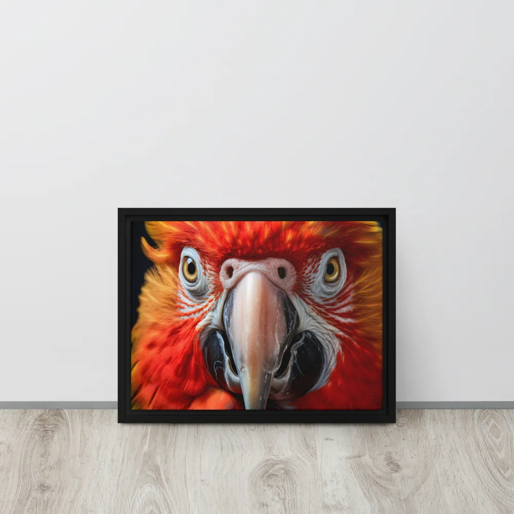 The Fiery Gaze of the Parrot | Canvas with Black Frame | 12″×16″