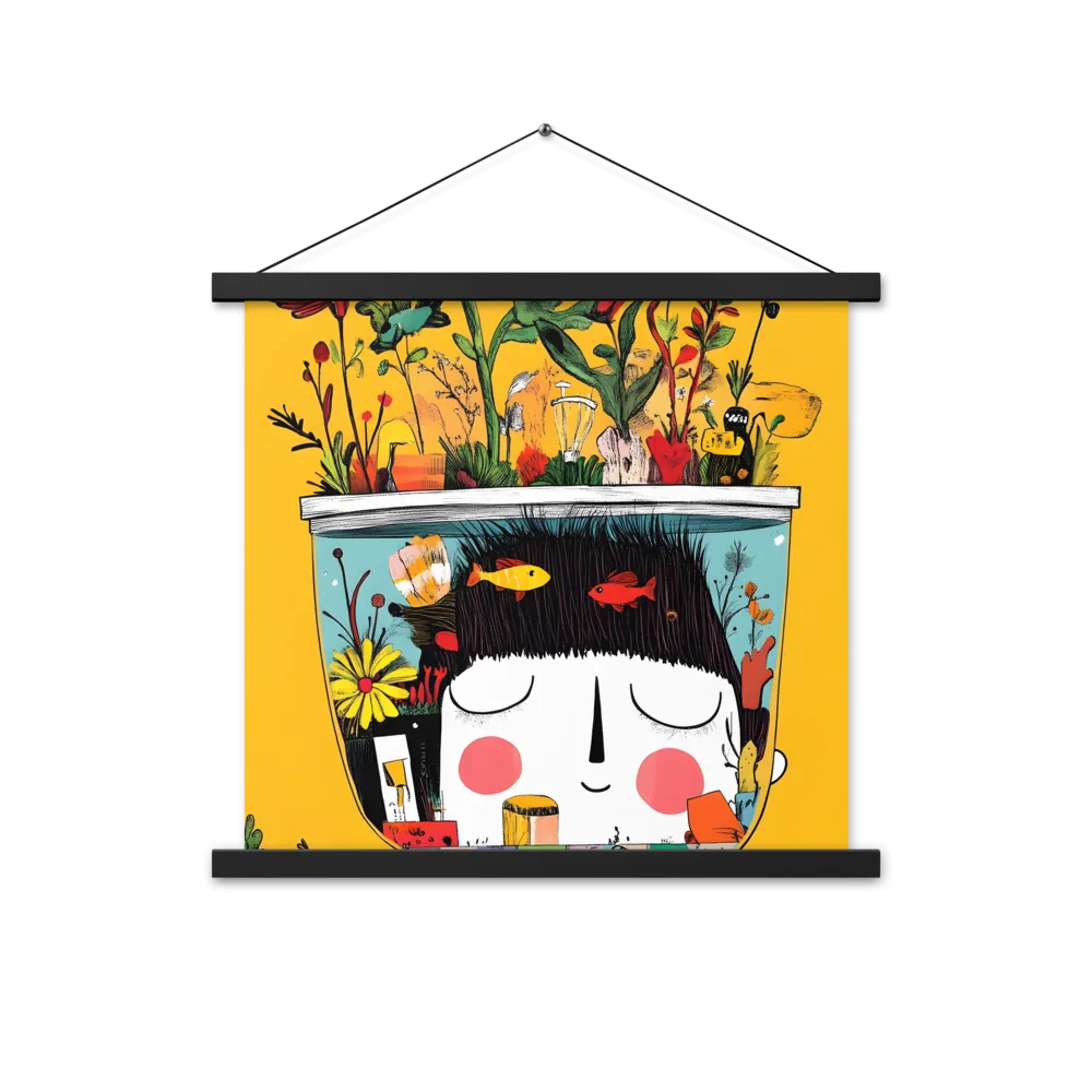 Whimsical Garden Head | Poster With Black Wood Hanger | 18″×18″