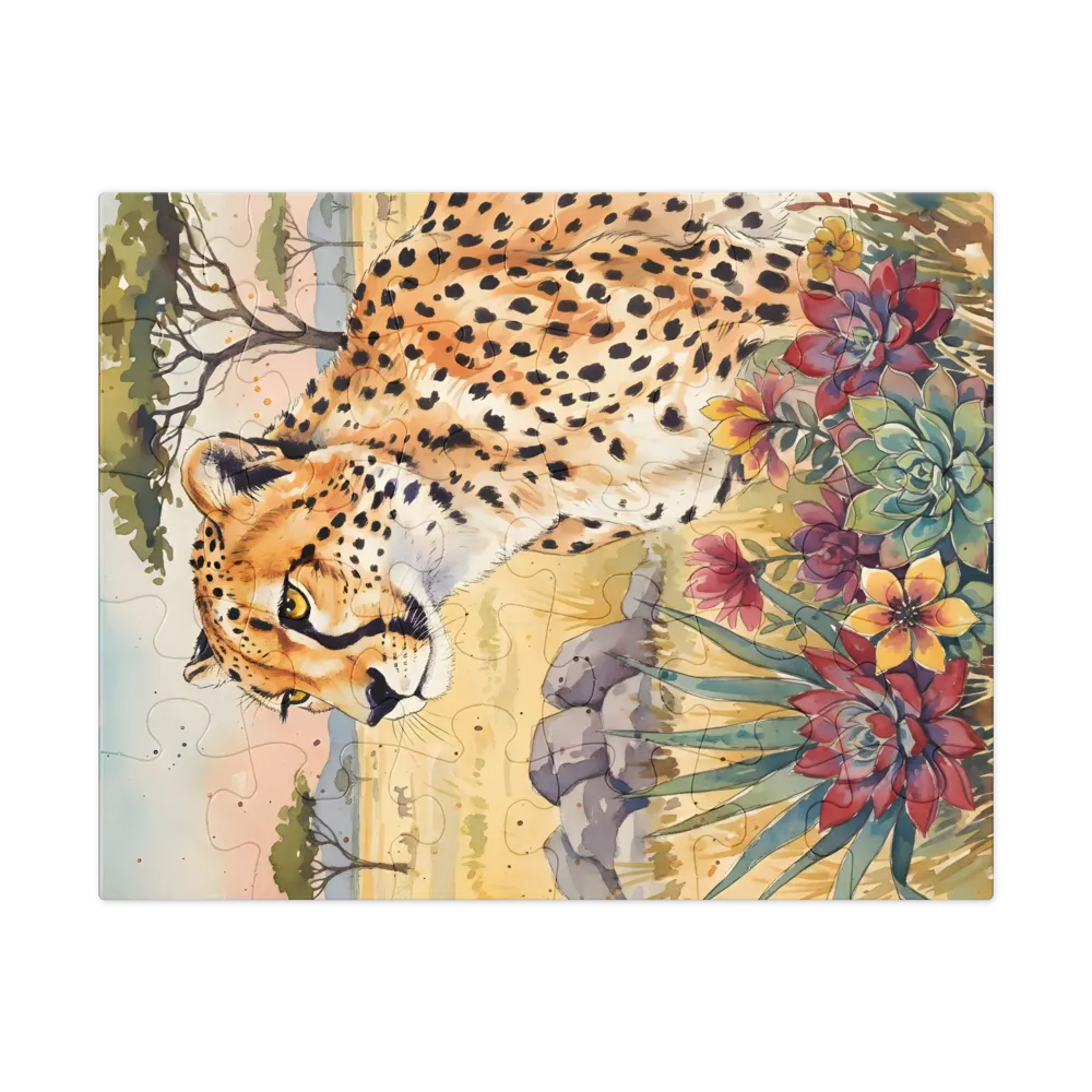 Cheetah in Bloom 
 Jigsaw Puzzle in Tin Box