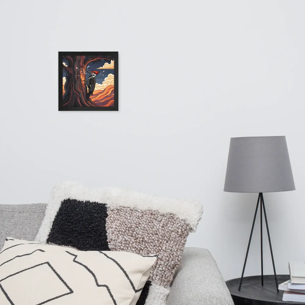 Woodpecker at Dusk 
 Poster with Black Frame | 10″x 10″