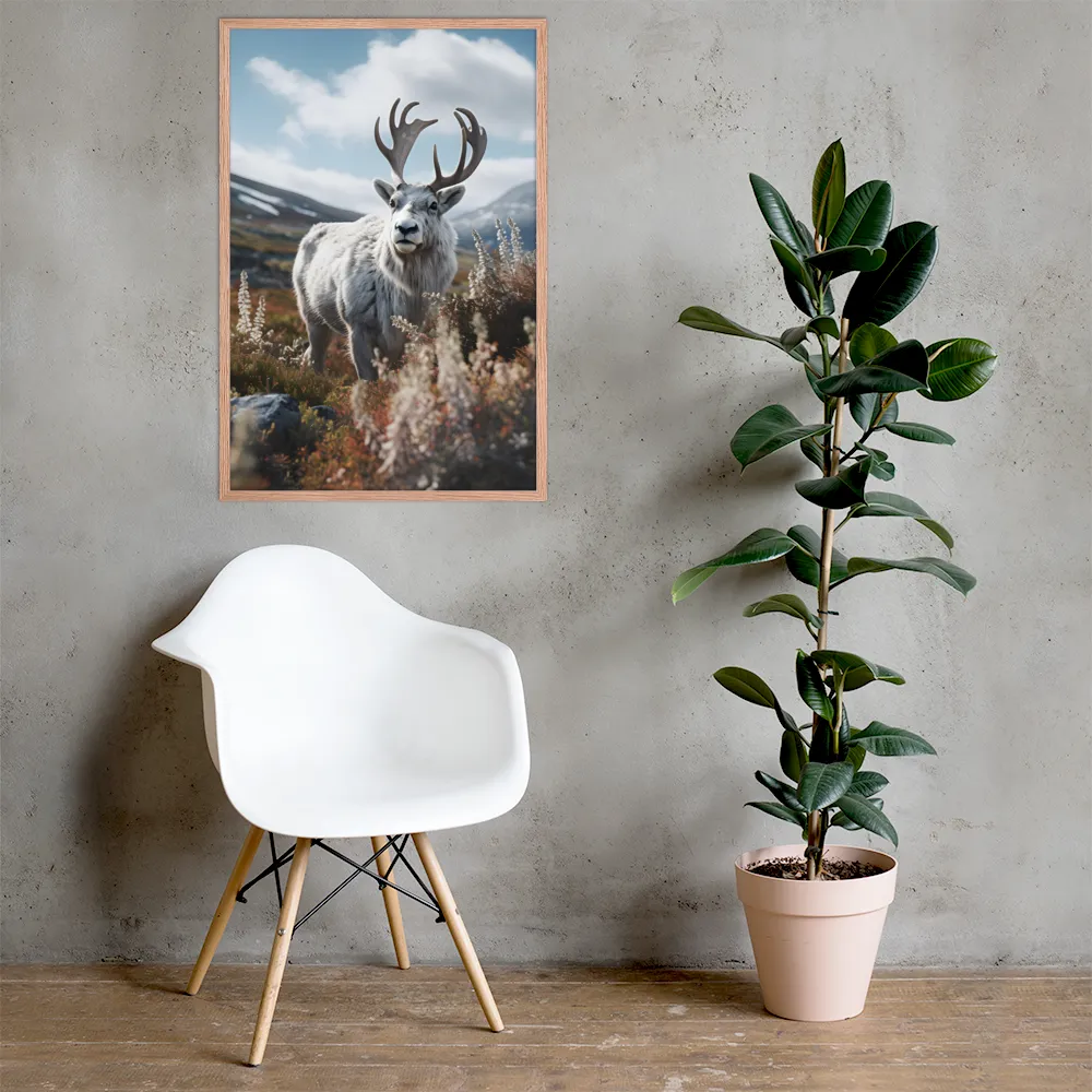 Majestic Harmony: The Reindeer in Nature | Poster with Red oak Frame | 24″×36″