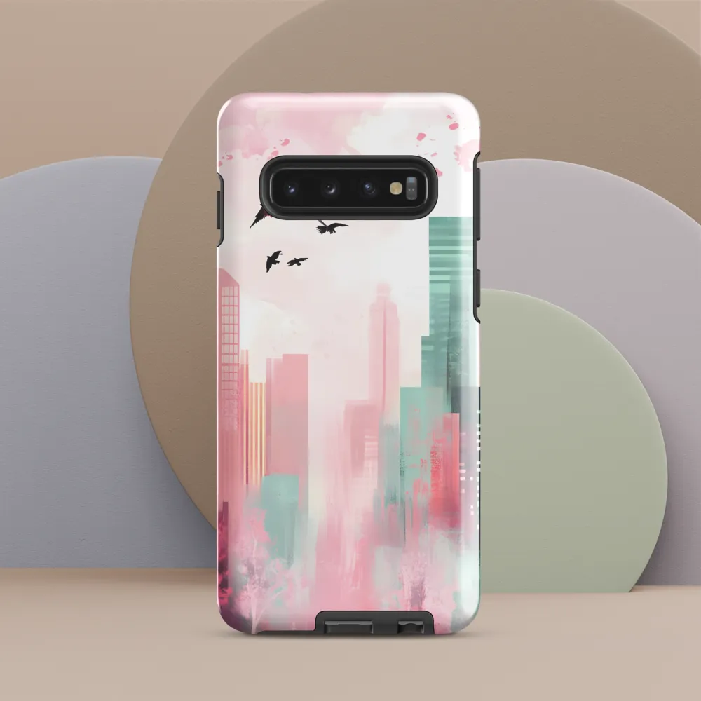 Dreamy Cityscape in Pink and Cyan