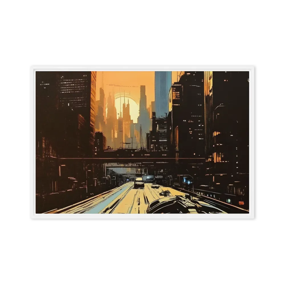 Metro Nexus: A Futuristic Cityscape | Canvas with White Frame | 20″×30″