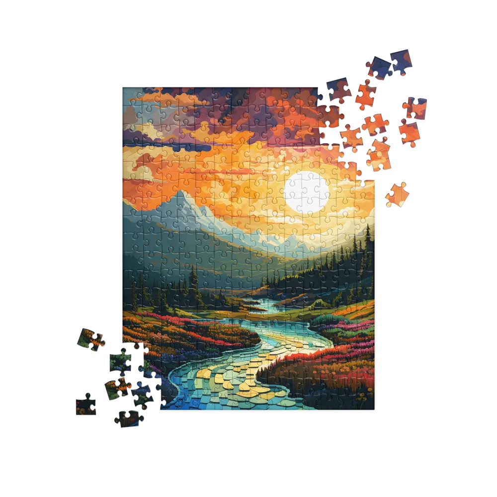 Serenity in Sunset: A Winding River's Embrace | Jigsaw Puzzle | 252/520 pieces