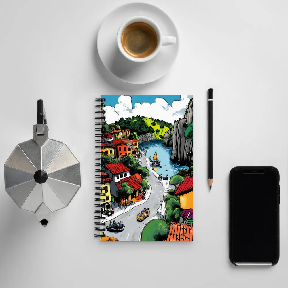 Whimsical Village by the Water | Spiral Notebook