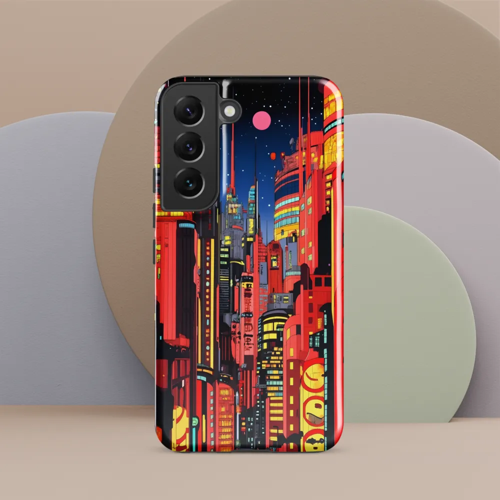 Neon Dreams: A Cyberpunk Cityscape | Phone Case |  S22 | Tough Case | Glossy
