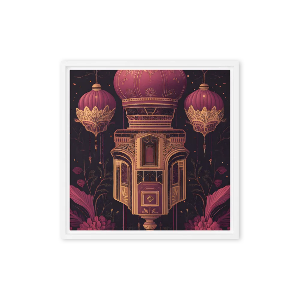 Ornate Harmony: A Digital Floral Architecture | Canvas with White Frame | 16″×16″