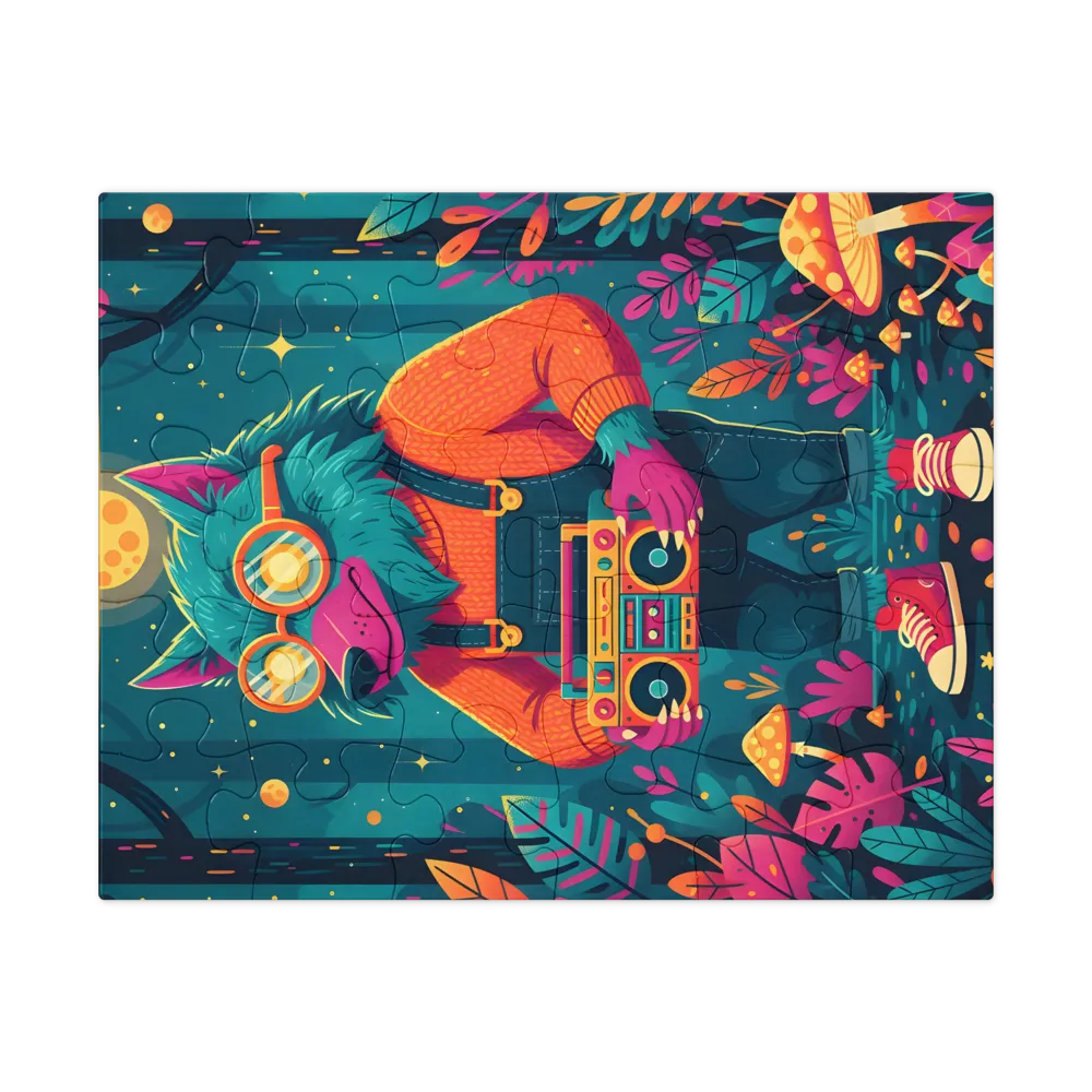 Moonlit Boombox Wolf 
 Jigsaw Puzzle in Tin Box