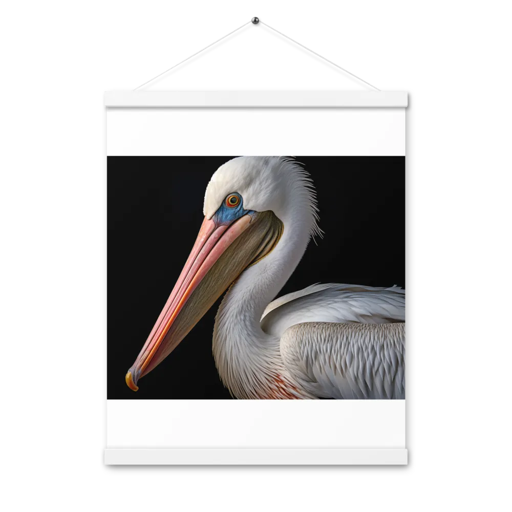 Elegance in White: The Pelican | Poster With White Wood Hanger | 16″×20″