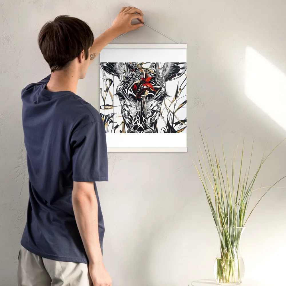Floral Elegance: The Giraffe's Portrait | Poster With White Wood Hanger | 16″×20″