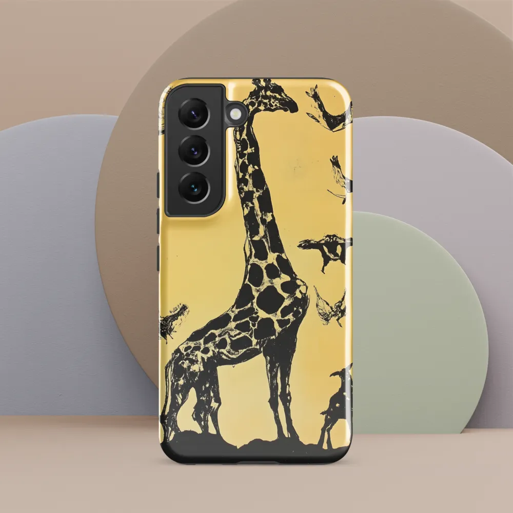 Whimsical Harmony of Giraffe and Birds