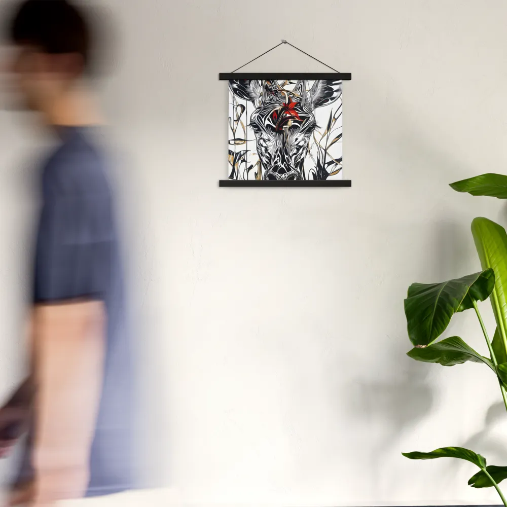 Floral Elegance: The Giraffe's Portrait | Poster With Black Wood Hanger | 14″×14″