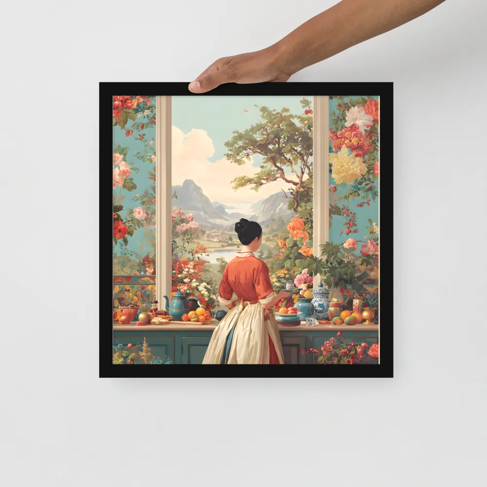 Window to the Garden 
 Poster with Black Frame | 16″x 16″