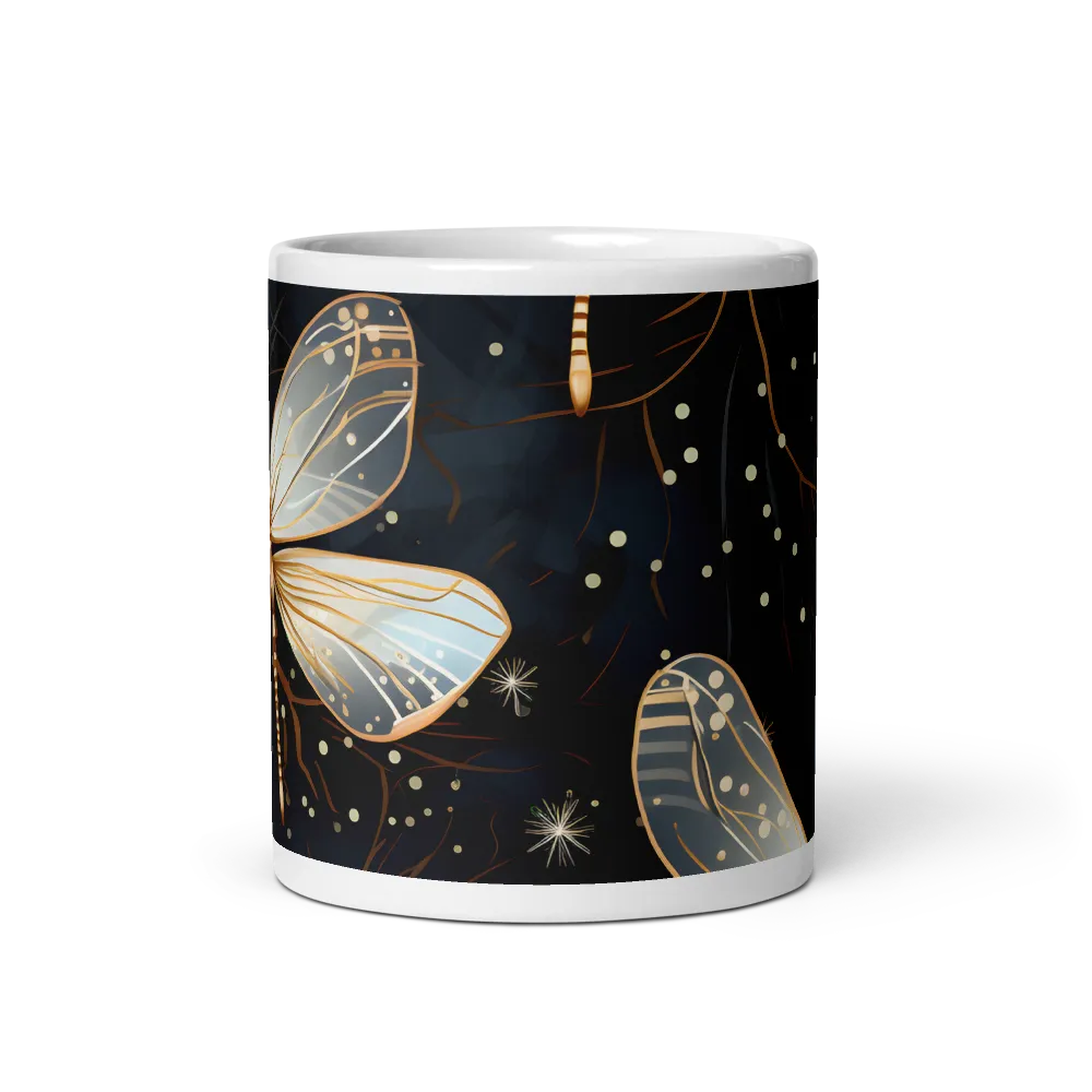 Ethereal Dance: Dragonflies in a Midnight Garden | Mug with White inside | 11 oz