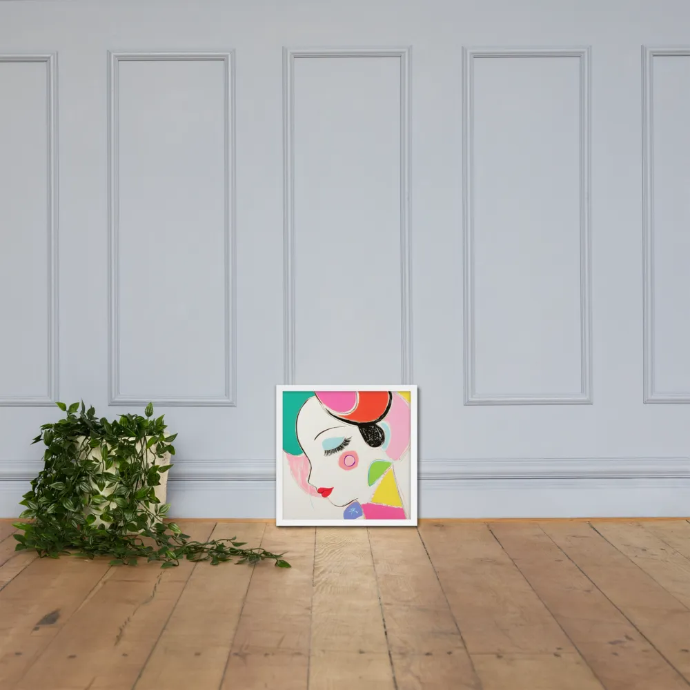 Whimsical Portrait in Colorful Abstraction | Poster with White Frame | 16″×16″