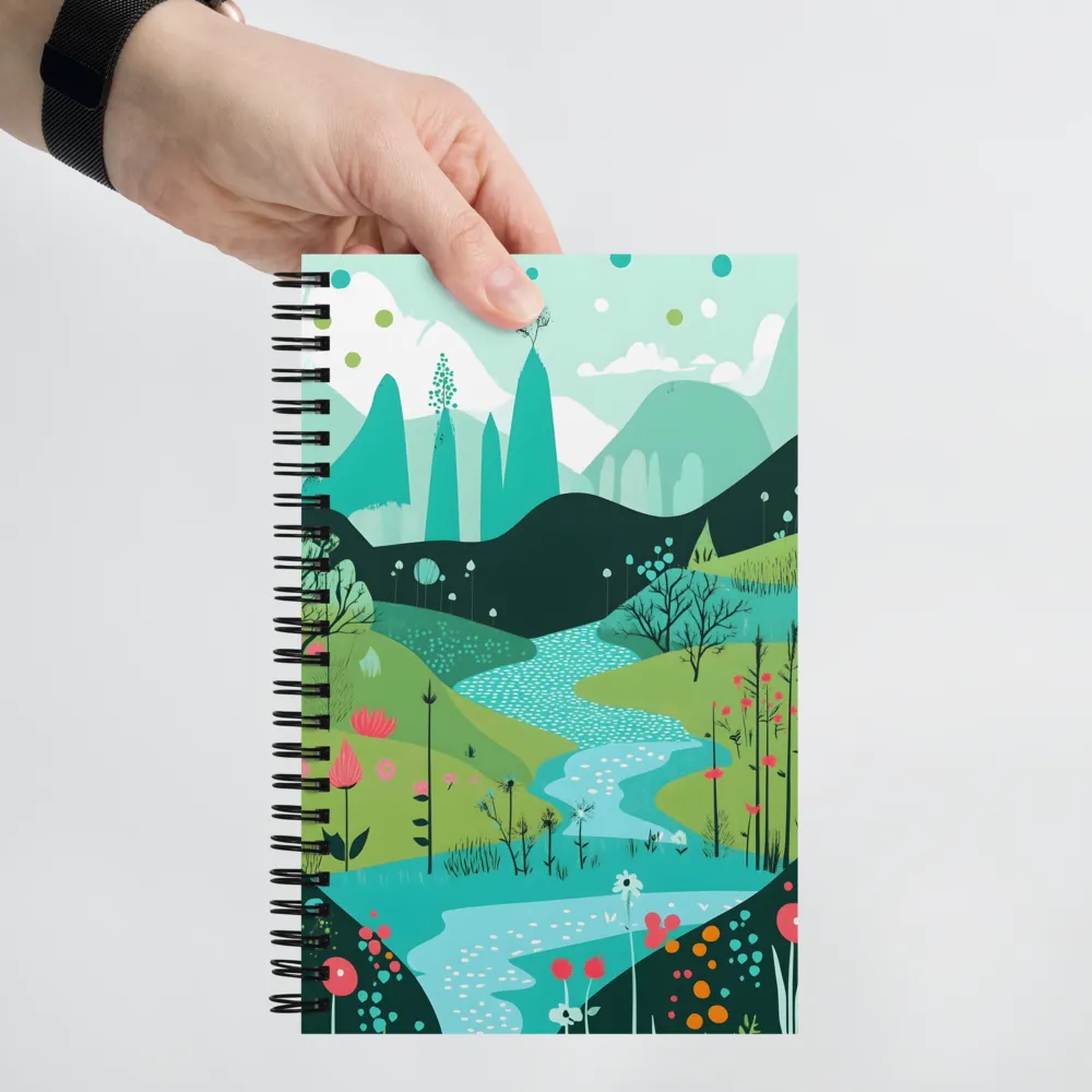 Whimsical River in a Lush Landscape | Spiral Notebook