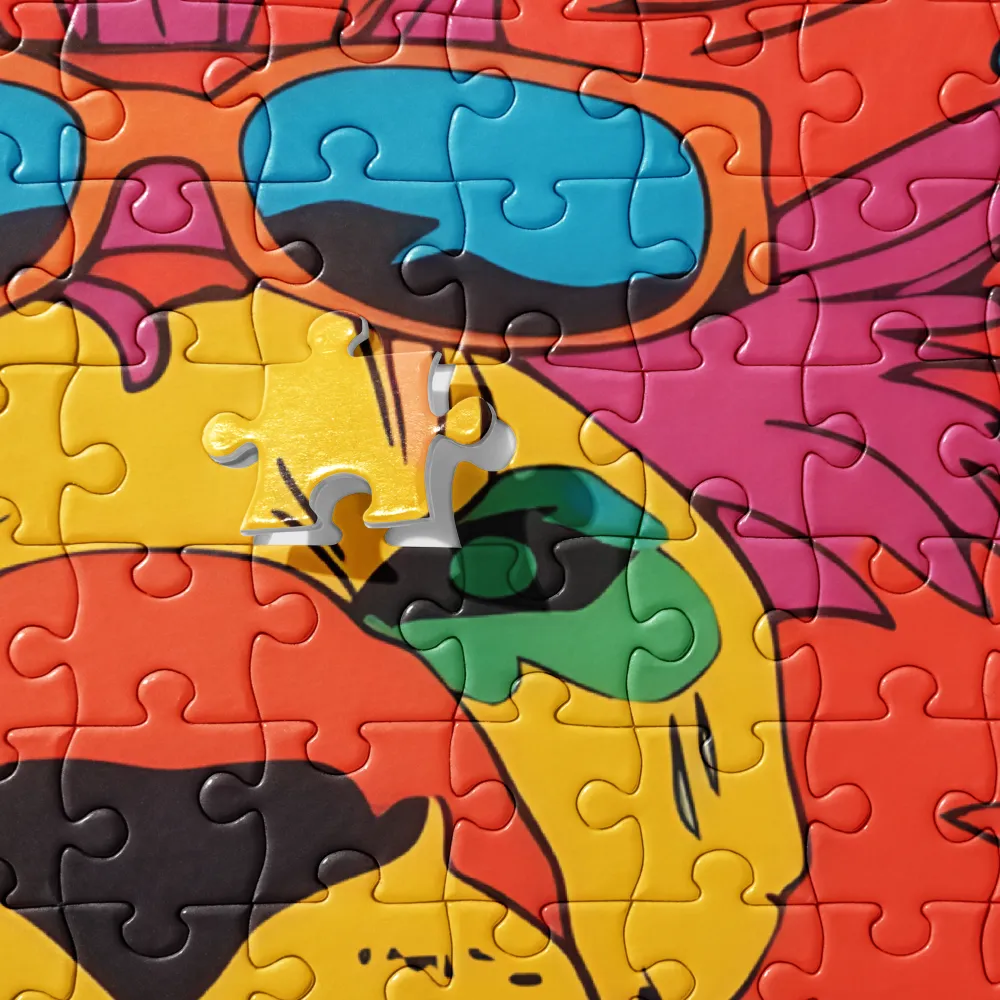 Lion with Sunglasses: A Vibrant Tropical Portrait | Jigsaw Puzzle | 520 pieces