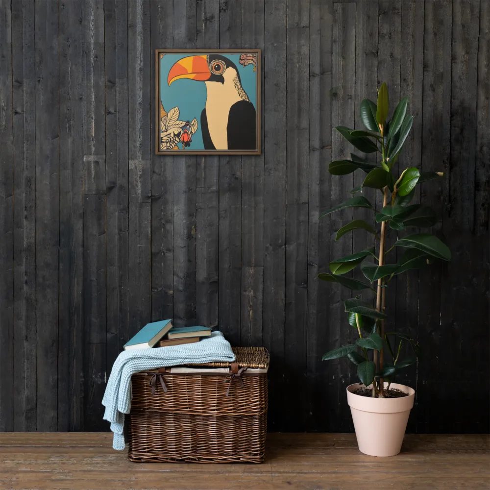 Tropical Majesty: The Toucan at Rest | Canvas with Brown Frame | 16″×16″