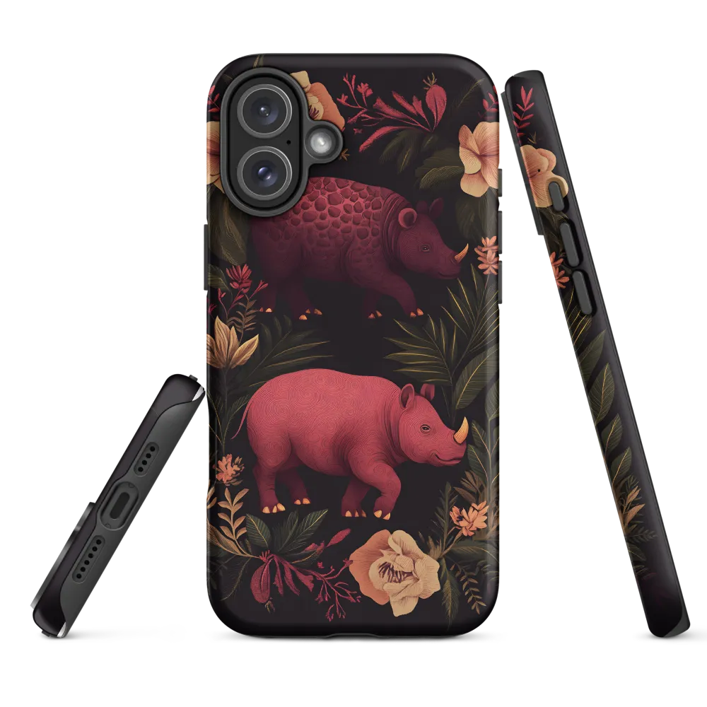 Rhinos in Floral Embrace