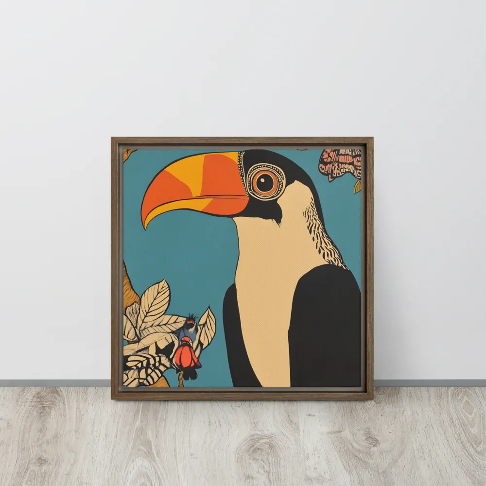 Tropical Majesty: The Toucan at Rest | Canvas with Brown Frame | 16″×16″