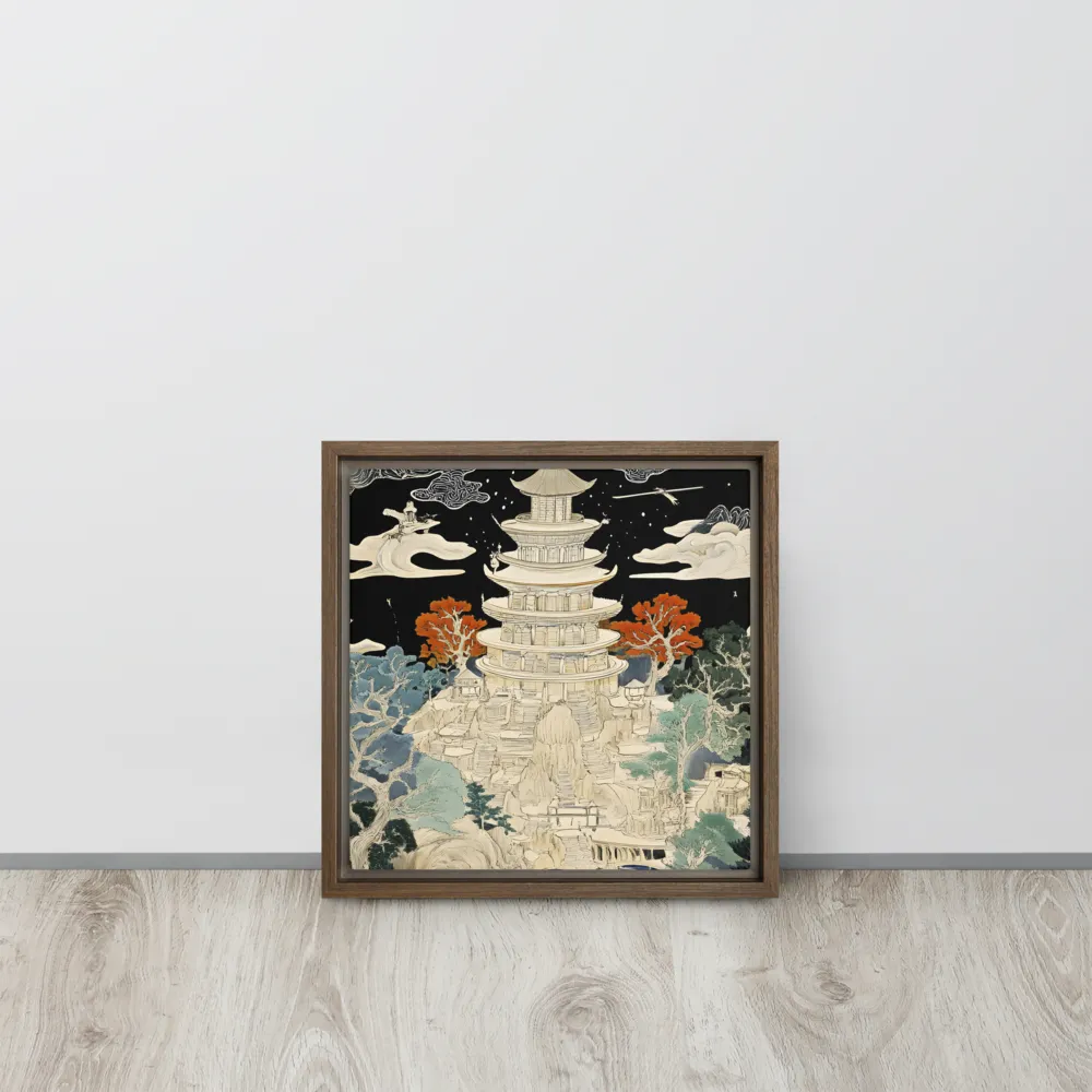 Whispers of the Pagoda | Canvas with Brown Frame | 12″×12″