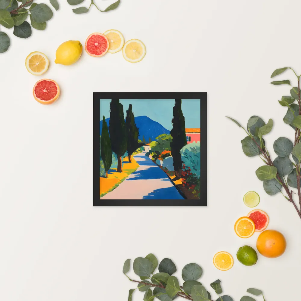 Sunlit Cypress Lane 
 Poster with Black Frame | 12″x 12″
