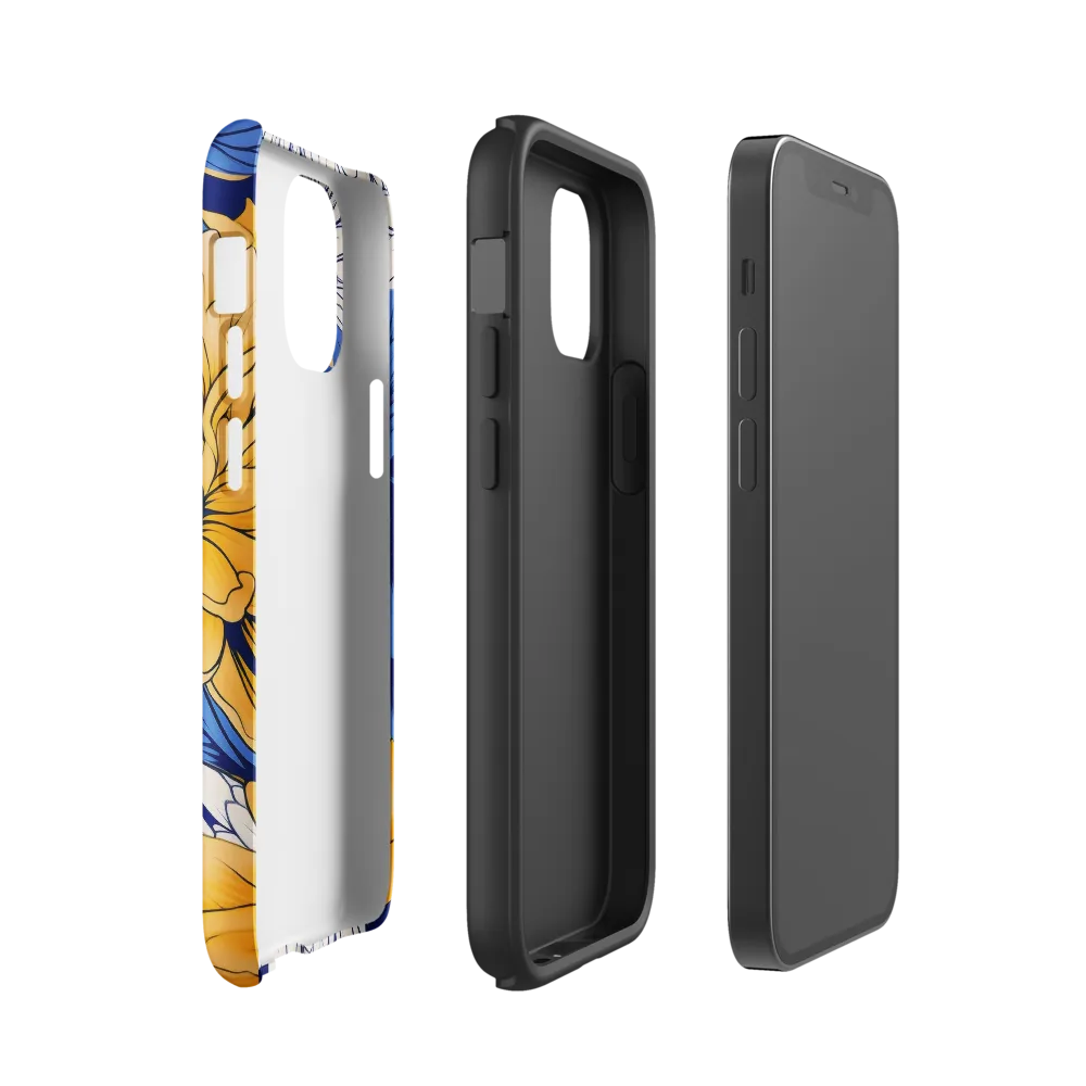 Floral Harmony in Blue and Yellow | Phone Case |  12 mini | Tough Case | Glossy
