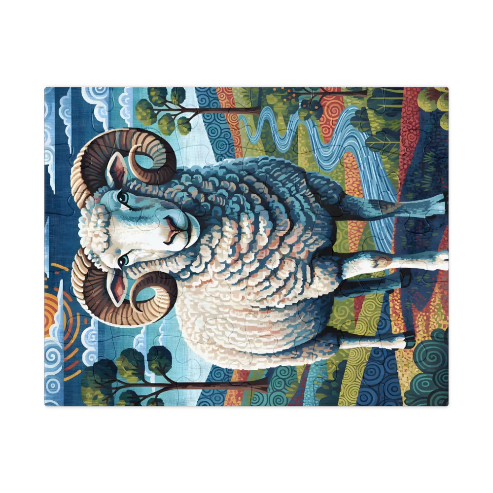 Patterned Ram 
 Jigsaw Puzzle in Tin Box