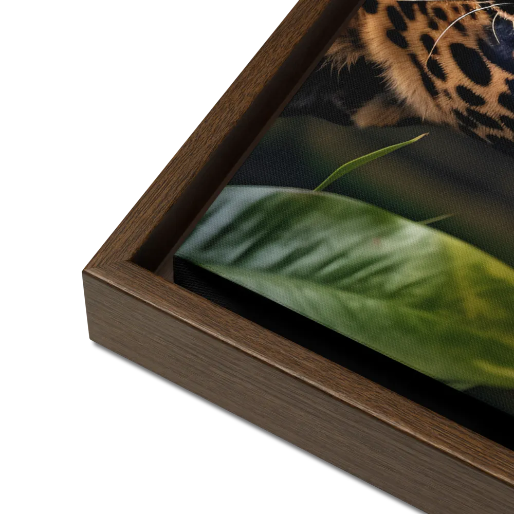 The Intensity of Nature: A Jaguar’s Gaze | Canvas with Brown Frame | 18″×24″