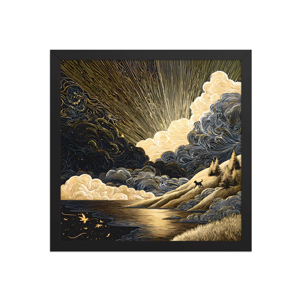 Gilded Dawn 
 Poster with Black Frame | 14″x 14″