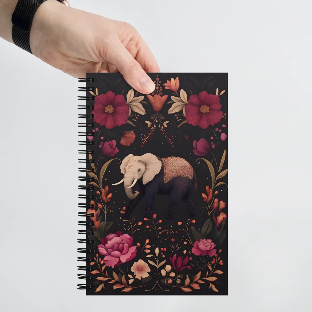 Whispers of the Wild: Elephants and Blooms | Spiral Notebook