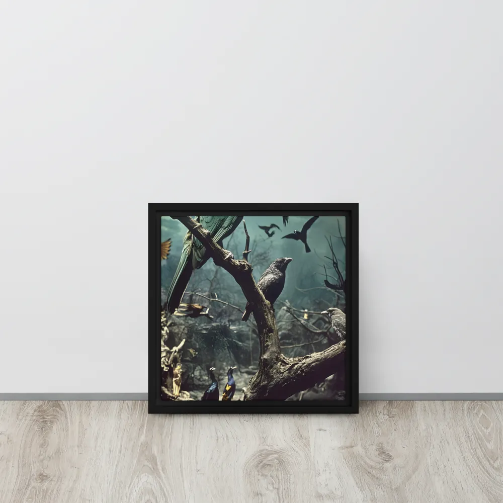 Whispers of the Avian Realm | Canvas with Black Frame | 12″×12″