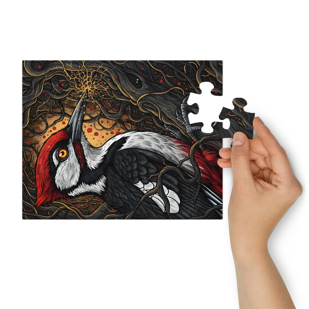 Gilded Woodpecker 
 Jigsaw Puzzle in Tin Box