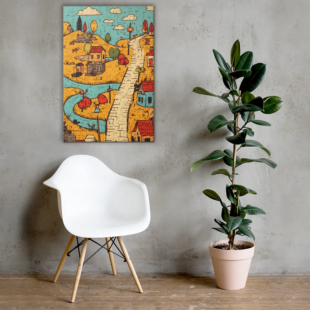 Whimsical Village Landscape | Canvas | 24″×36″