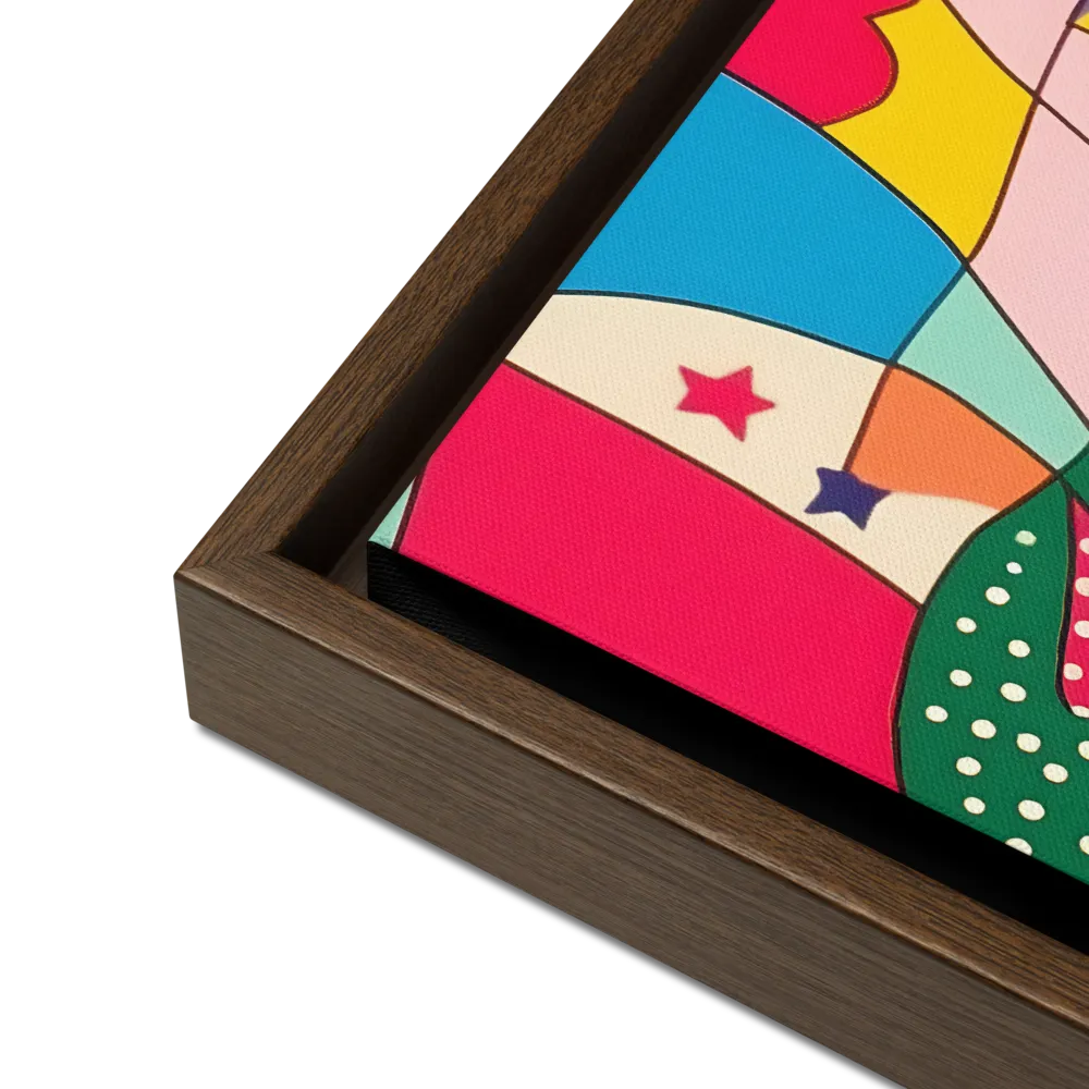 Playful Geometry in Color | Canvas with Brown Frame | 16″×16″