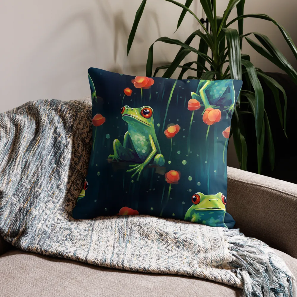 Playful Frogs in a Lush Pond | Pillow | 22″×22″