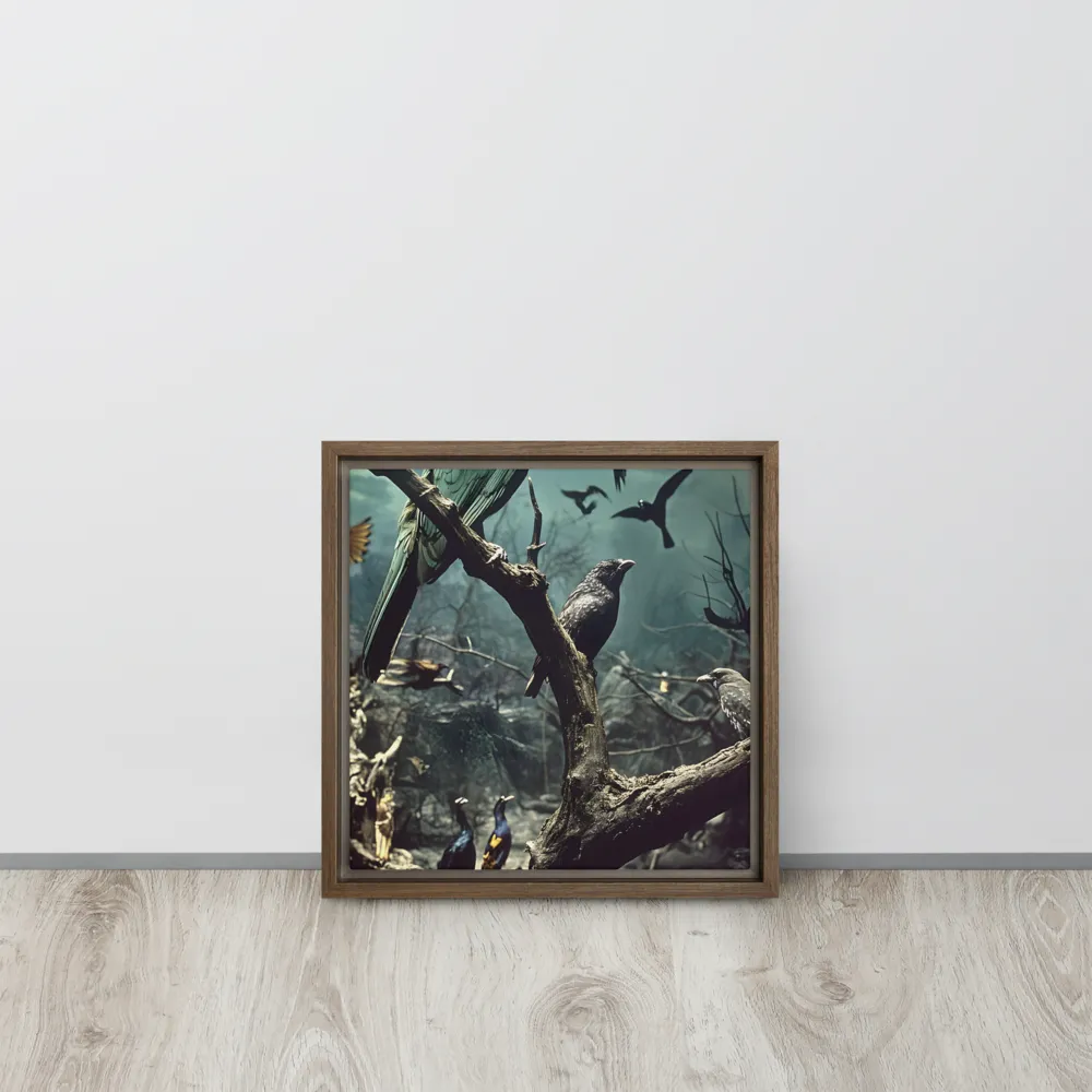 Whispers of the Avian Realm | Canvas with Brown Frame | 12″×12″